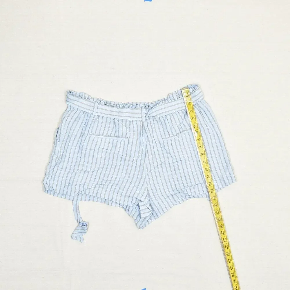 NEW Loft Women Striped Linen Blue Size XL Pockets Chino Shorts Belted
